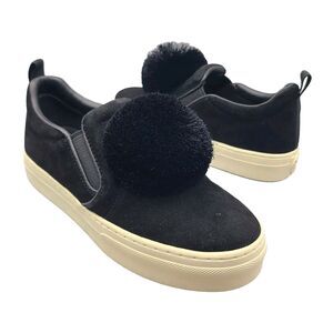 Tory Burch Sneakers Pom Pom Black Suede Platform Comfort Shoes Sz 6 New